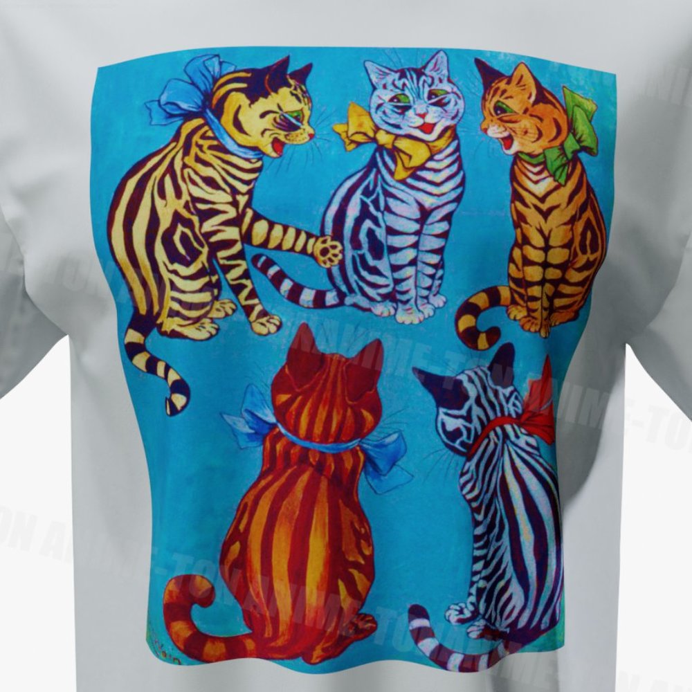 Louis Wain - Cat Art - Five Charming Cats - Tshirt - Cotton